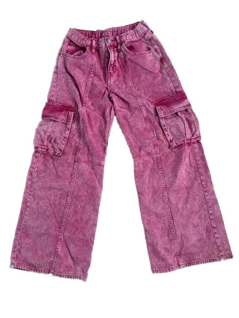 Girls Old Navy Super Baggy Wide-Leg Cargo Jeans in Pink Acid Wash-Girls 14
